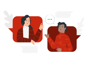 illustration de deux étudiants de l'université de Franche-Comté en train de converser